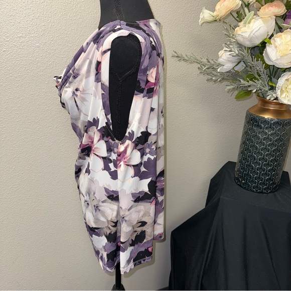 DKNY Floral Cowl Neck Sleeveless Top Purple White Size XL - Picture 2 of 7